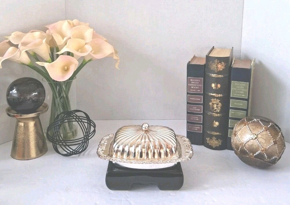 Vintage Mid Century Silver Plated Covered Butter Dish Original Glass Insert